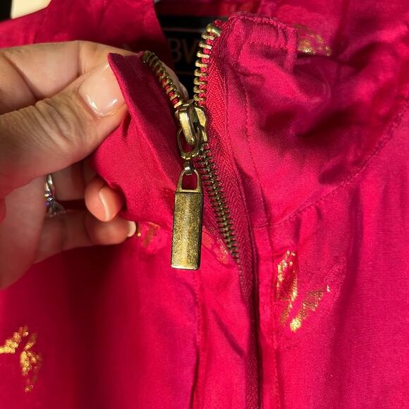 Abvien Vintage SILK Prink Gold Butterfly Bomber Jacket Barbie Zip Up Collared L - Picture 4 of 12
